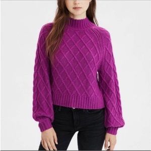 NWT American Eagle Pink Mock Neck Cable Knit Sweater